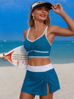 Contrast Trim Drawstring Swimsuit  Style Ratio