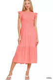 Zenana Woven Smocked Ruffle Sleeve Midi Dress  Style Ratio