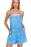 Zenana Washed Linen Knot Strap Rompers  Style Ratio
