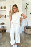 Double Take Full Size Texture Ruffle Short Sleeve Top and Wide Leg Pants Set  Style Ratio
