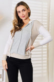 Double Take Color Block Exposed Seam Drawstring Hoodie  Style Ratio