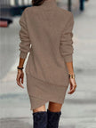 Turtleneck Long Sleeve Asymmetrical Hem Mini Dress  Style Ratio