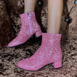 Sequin Round Toe Block Heels Boots  Style Ratio