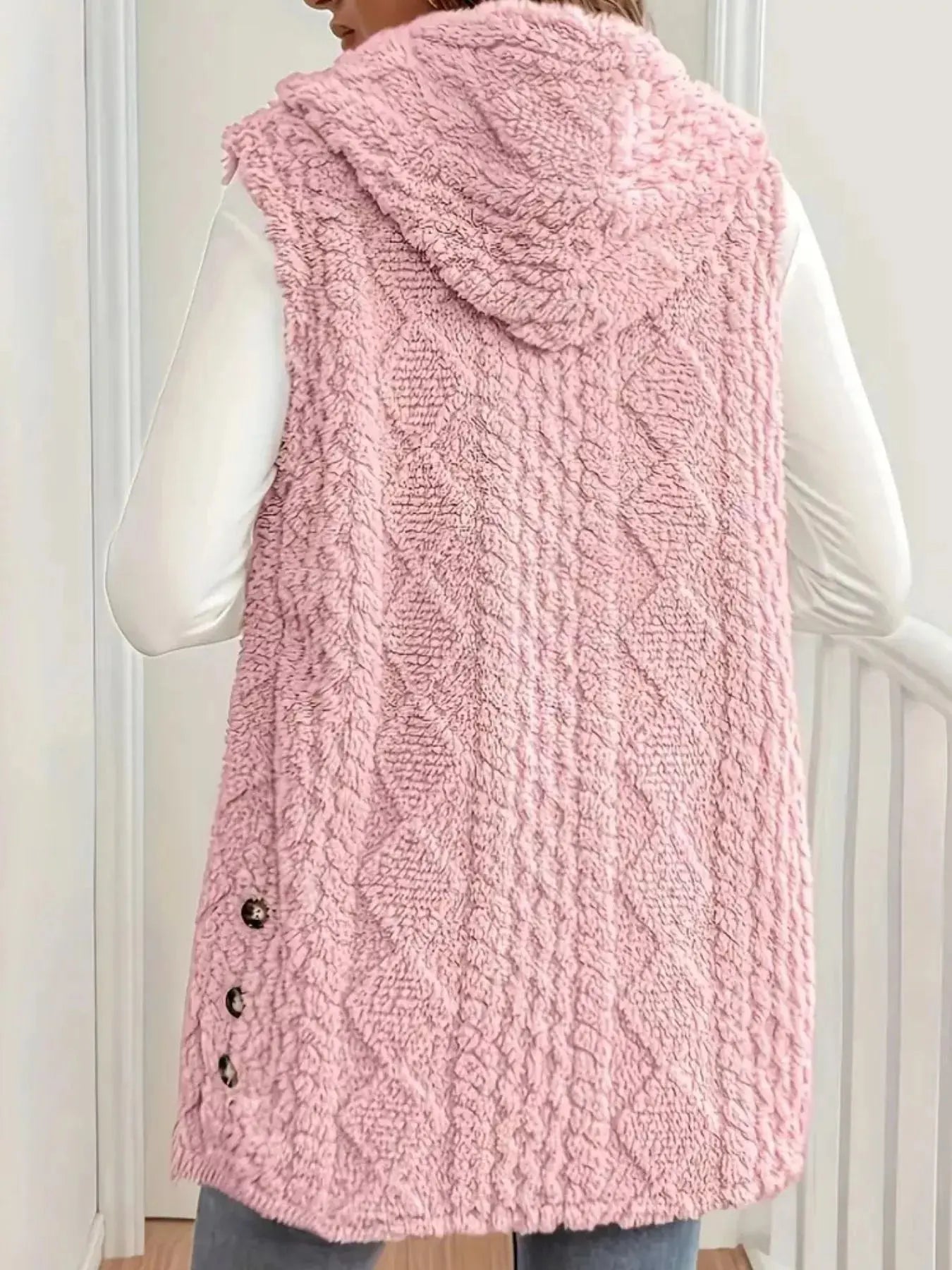 Button-Down Sherpa Hooded Vest Coat  Style Ratio