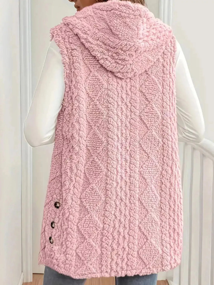 Button-Down Sherpa Hooded Vest Coat  Style Ratio