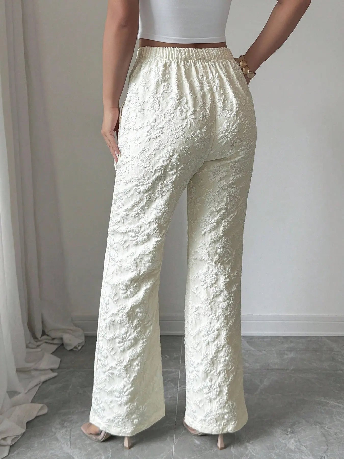 Textured High Waist Wide Leg Pants  Style Ratio