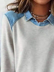 Full Size Denim Trim Long Sleeve Top  Style Ratio