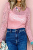 Lace Flower Round Neck Long Sleeve Top  Style Ratio
