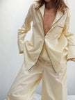 Contrast Trim Button Up Top and Pants Lounge Set  Style Ratio