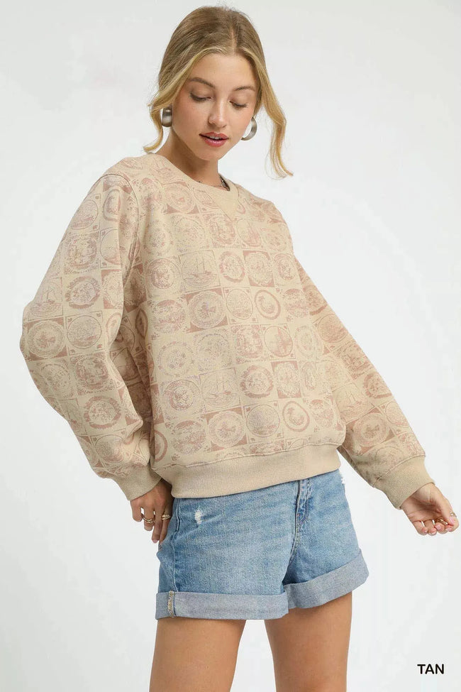 Umgee Coin Stamp Print Sweatshirt  Style Ratio
