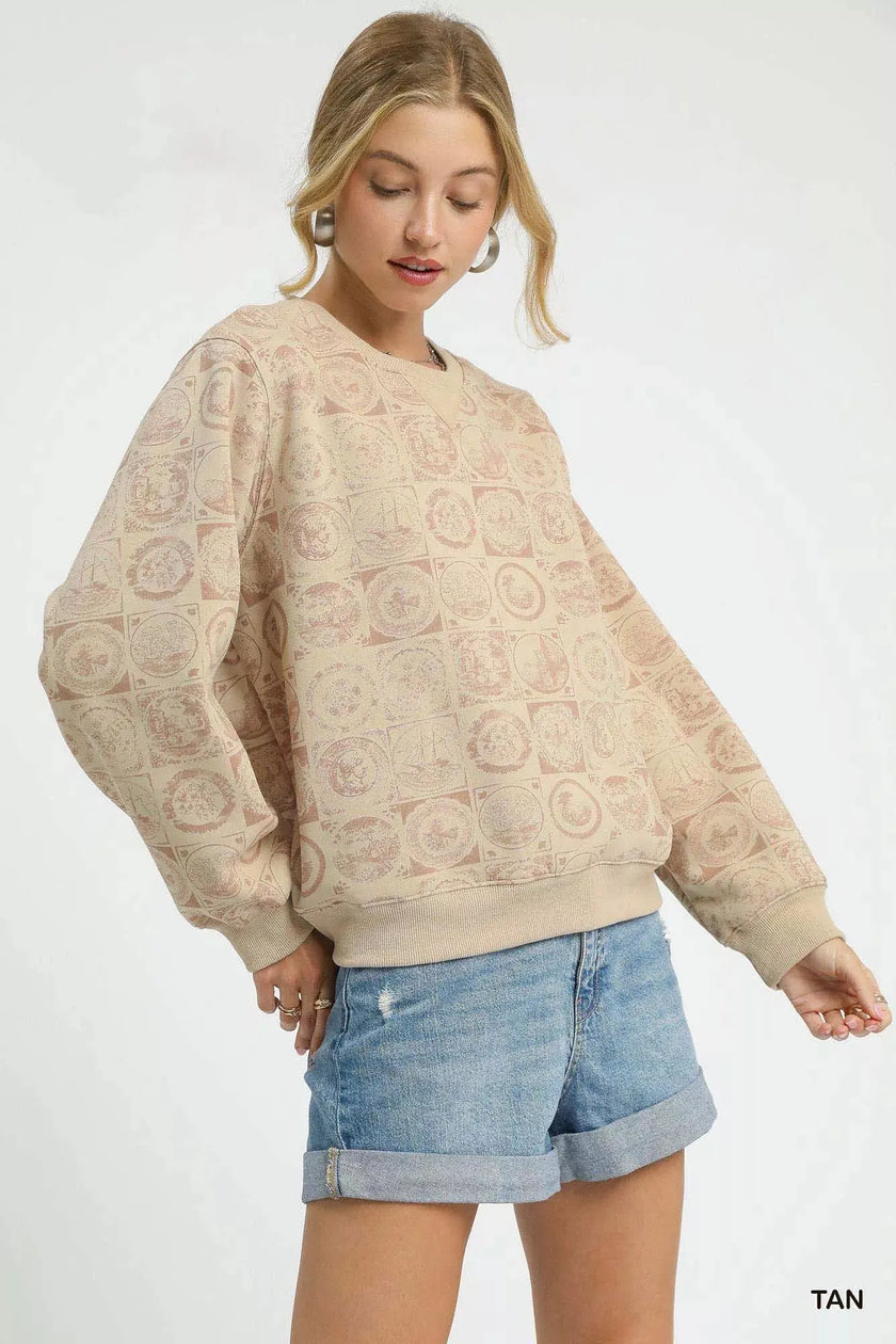 Umgee Coin Stamp Print Sweatshirt  Style Ratio