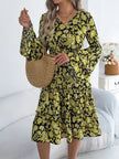 Floral Print Smocked Ruffle Hem Flared Sleeve Dress  Style Ratio