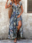 Printed V-Neck Cap Sleeve Maxi Dress  Style Ratio