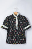 Contrast Frilled Trim Short Sleeve Floral Shirt  Style Ratio