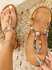 Multi-Color Beaded T-Strap Sandals  Style Ratio