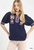 Umgee Embroidered Puff Sleeve Contrast Trim Top  Style Ratio