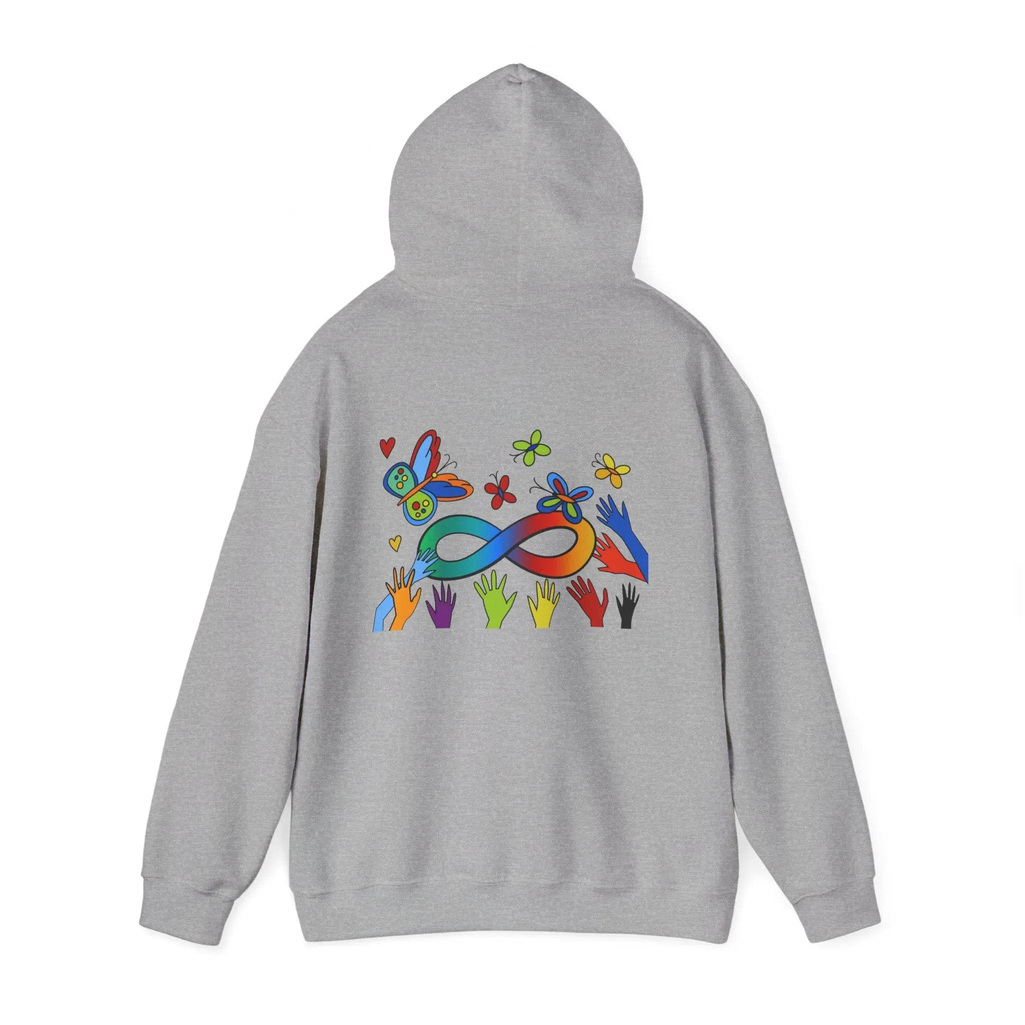 Neurospicy: Colorful Hands w/Words & Butterflies Design Hoodie  Style Ratio