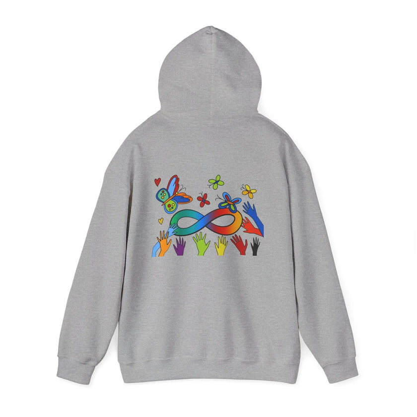 Neurospicy: Colorful Hands w/Words & Butterflies Design Hoodie  Style Ratio