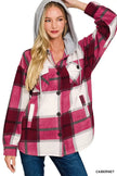 Zenana Plaid Drawstring Hooded Fleece Shacket  Style Ratio