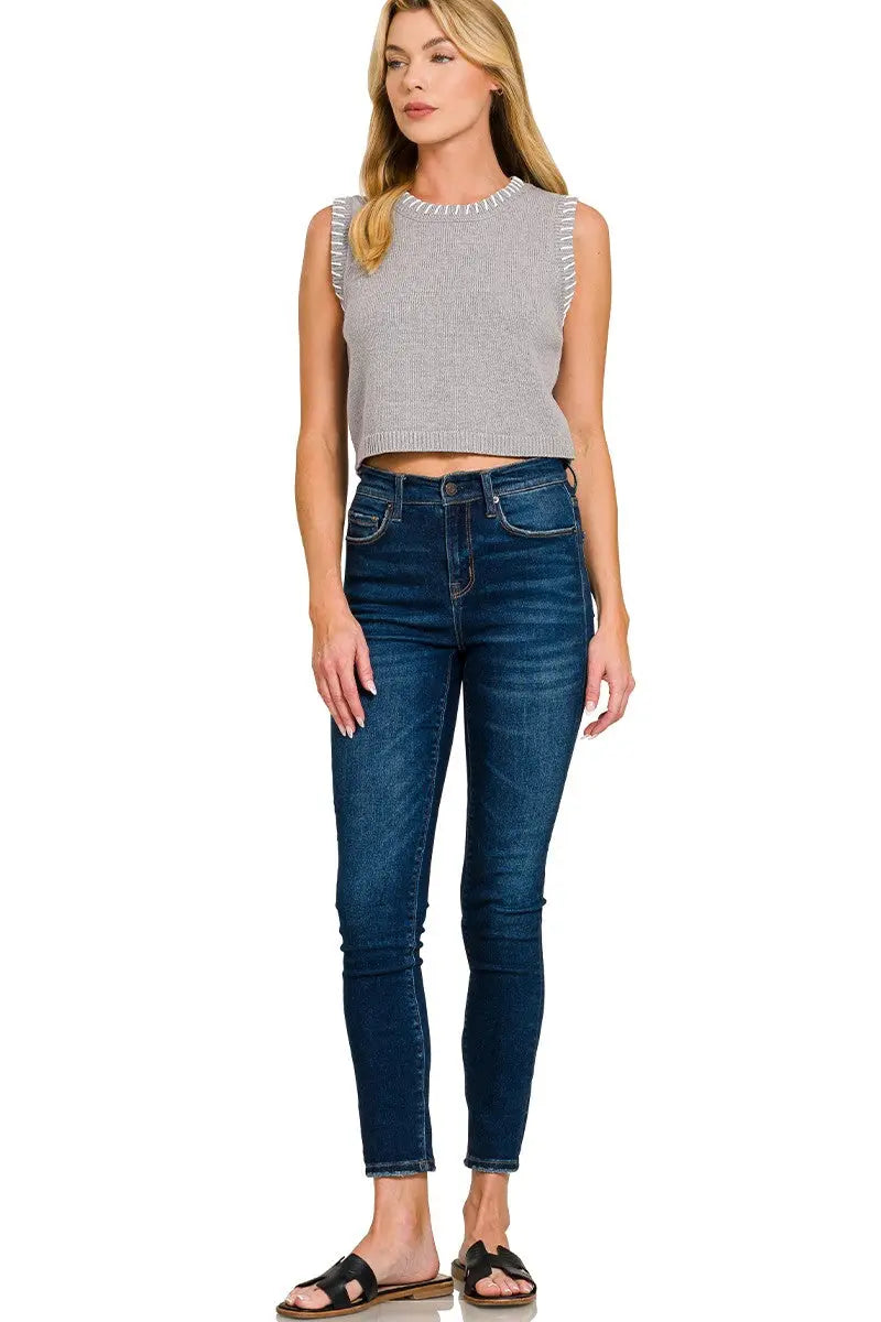 Zenana Stitch Detailed Cropped Sweater Tank Top  Style Ratio