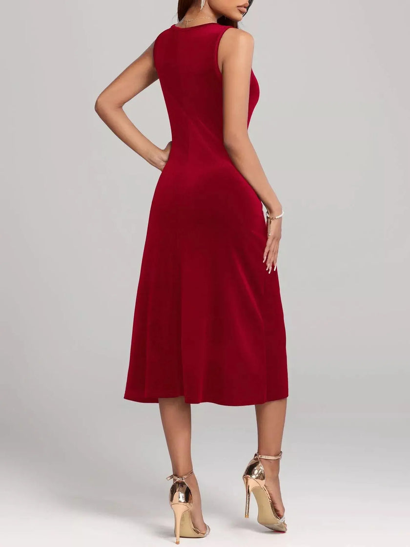 Round Neck Sleeveless Velvet A-Line Midi Dress  Style Ratio