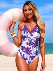 Tropical Palm Print Halter Neck One-Piece Swimsuit  Style Ratio