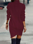 Turtleneck Long Sleeve Asymmetrical Hem Mini Dress  Style Ratio