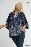 Umgee Full Size Floral Vine Print Blouse with Balloon Sleeves  Style Ratio
