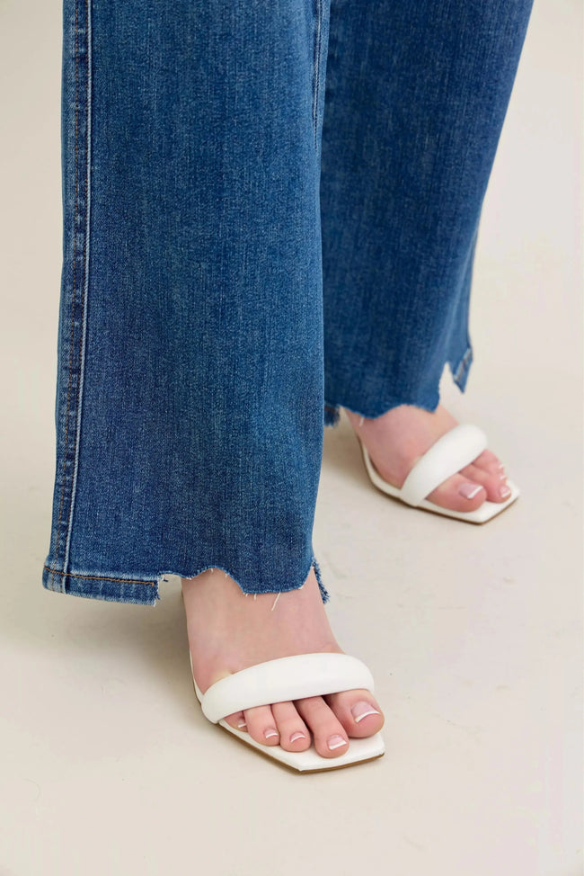 Judy Blue Full Size High Waist Tummy Control Chew Hem Destroy Wide Jeans Plus Size  Style Ratio