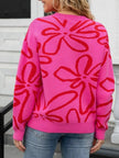Flower Crew Neck Long Sleeve Sweater  Style Ratio