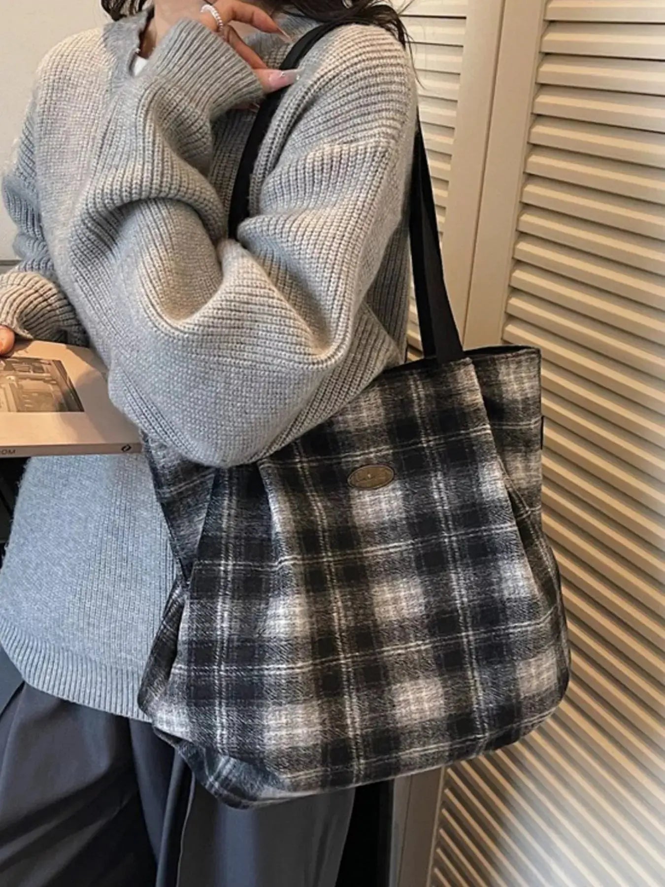 Plaid Pattern Casual Tote Bag  Style Ratio