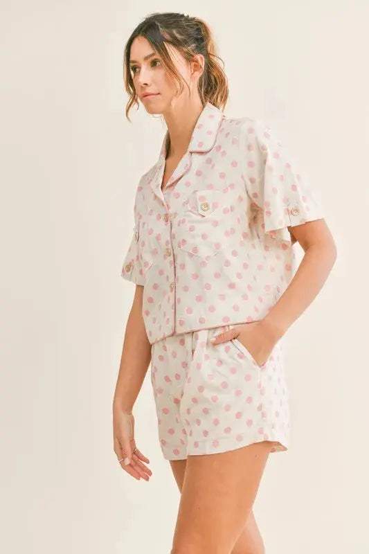 MABLE Polka Dot Collar Crop Top and Short Lounge Set  Style Ratio
