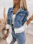 Cropped Denim Jacket with Lace Trim  Style Ratio