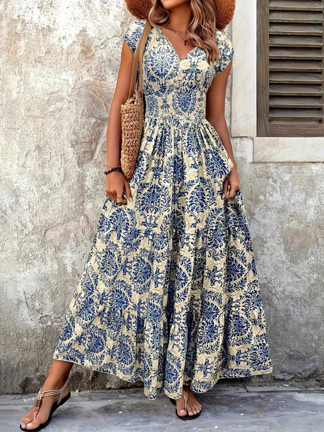 Printed Cap Sleeve Maxi Dress  Style Ratio