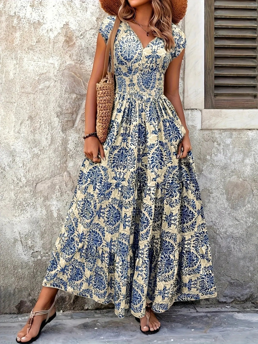 Printed Cap Sleeve Maxi Dress  Style Ratio