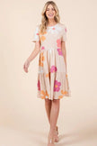 Bombom Floral Round Neck Short Sleeve Tiered Dress  Style Ratio
