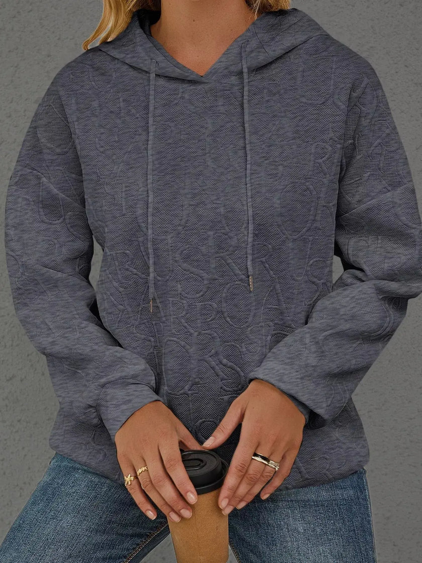 Full Size Embossed Lettering Casual Hoodie  Style Ratio