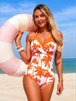 Tropical Palm Print Halter Neck One-Piece Swimsuit  Style Ratio