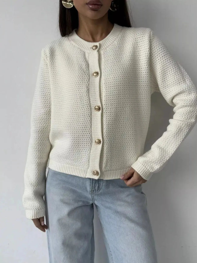 Button Up Texture Knit Cardigan  Style Ratio