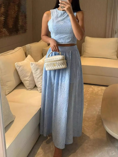 Eyelet Crop Top and Maxi Skirt Set  Style Ratio