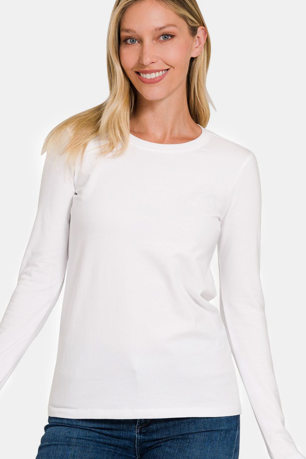 Solid Color Round Neck Long Sleeve Shirt