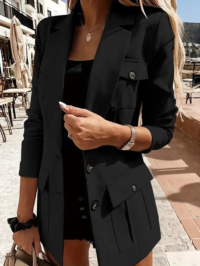 Lapel Collar Long Sleeve Blazer  Style Ratio