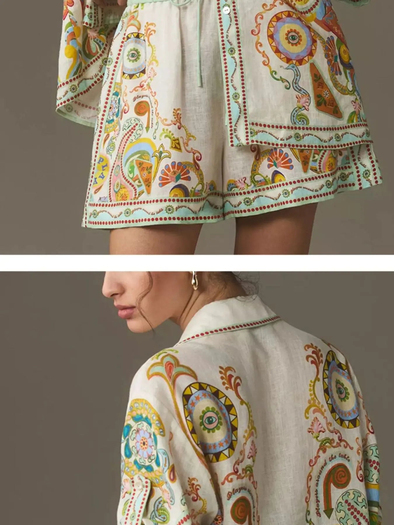 Printed Button Up Shirt and Shorts Set  Style Ratio