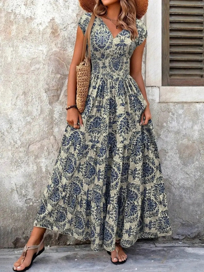 Printed Cap Sleeve Maxi Dress  Style Ratio