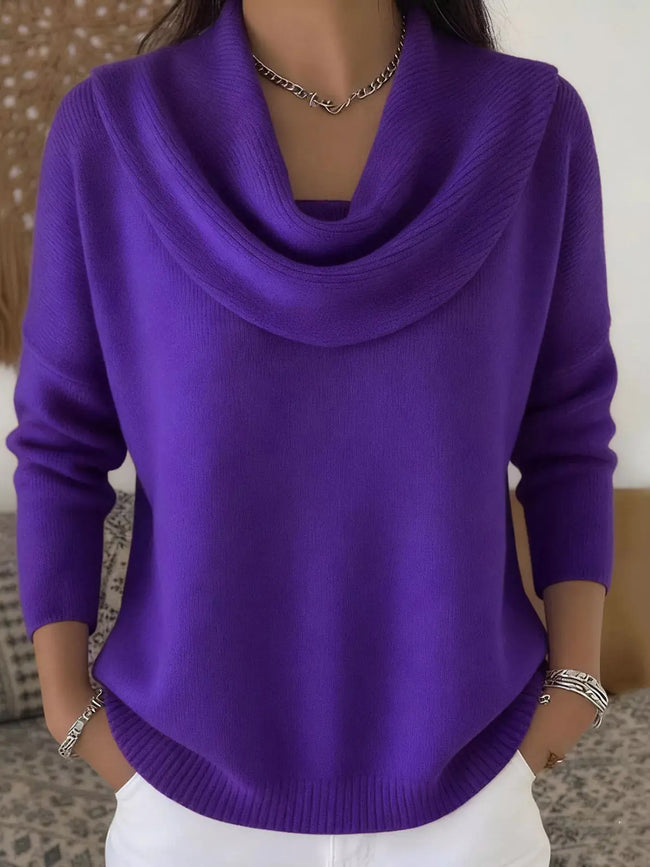 Drape Neck Long Sleeve Knit Top  Style Ratio