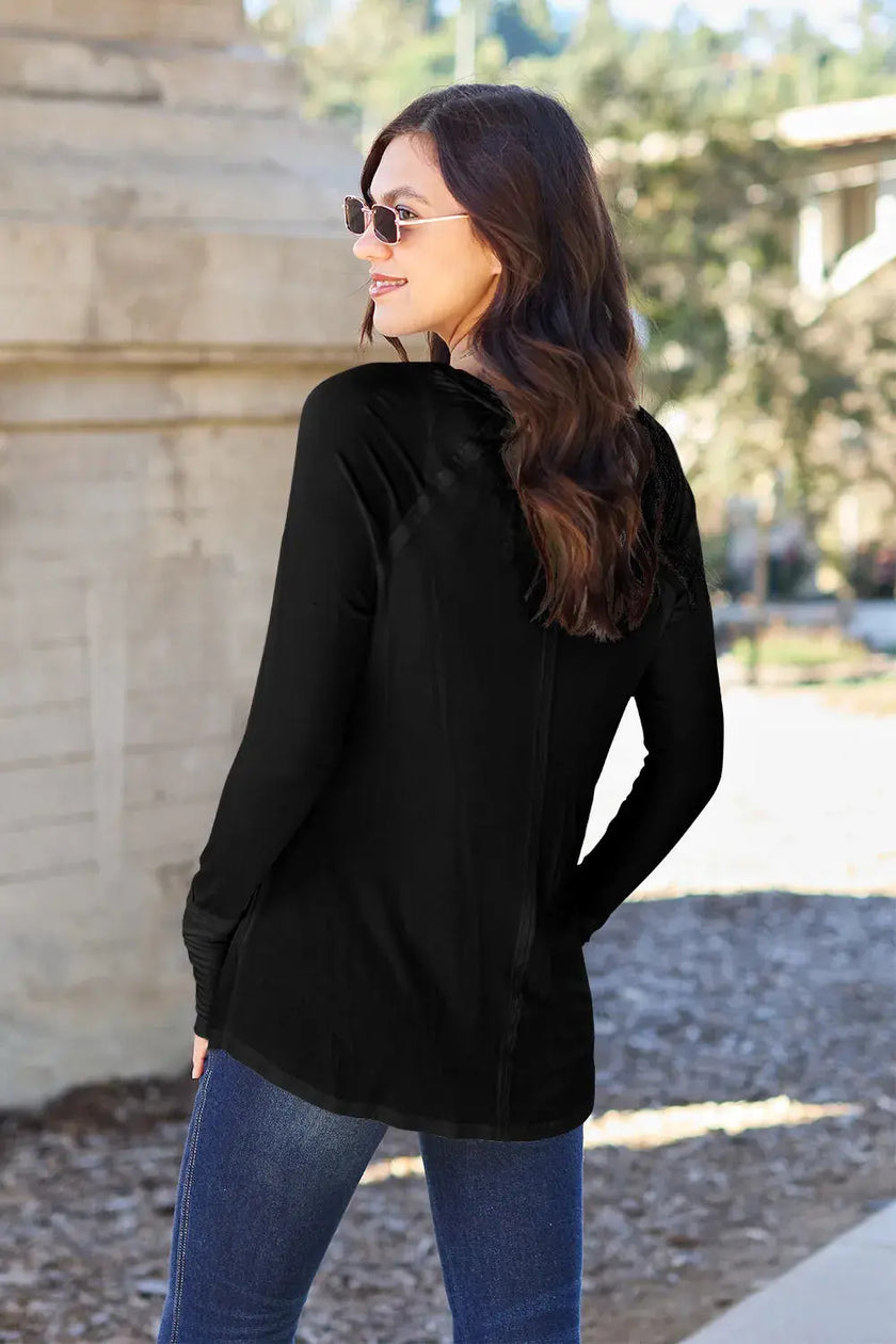 Basic Bae Full Size Round Neck Long Sleeve Shirt  Style Ratio