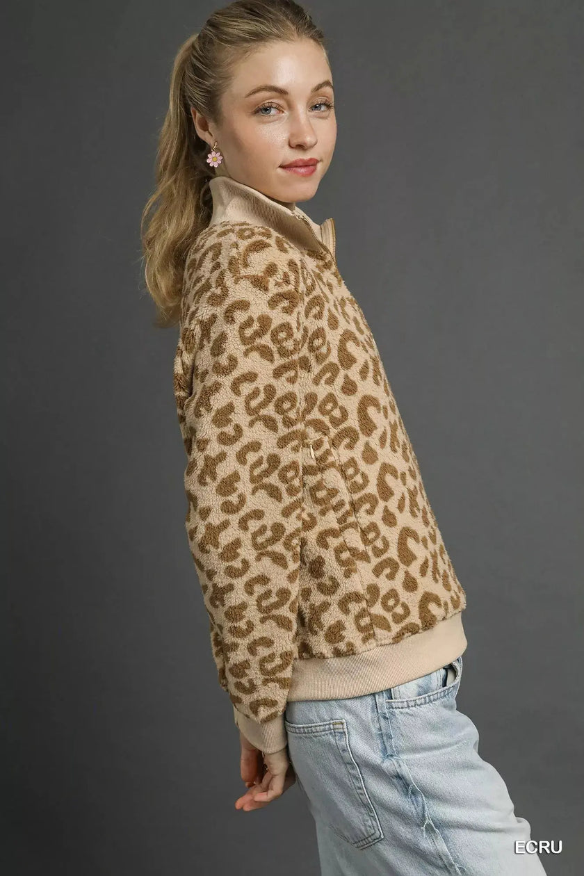 Umgee Leopard Print Quarter-Zip Sweatshirt  Style Ratio