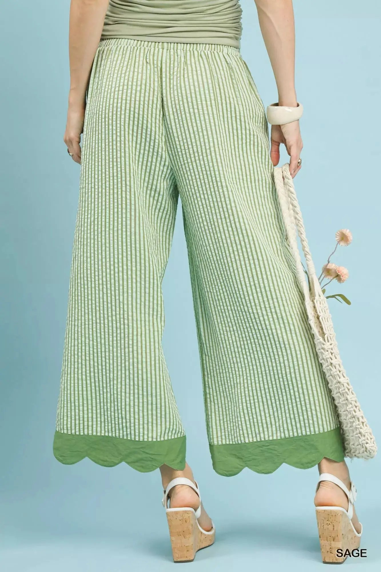 Umgee Stripe Scallop Hem Wide Leg Pants  Style Ratio