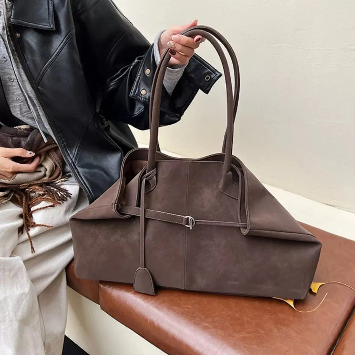 Elegant Suede Tote Handbag  Style Ratio