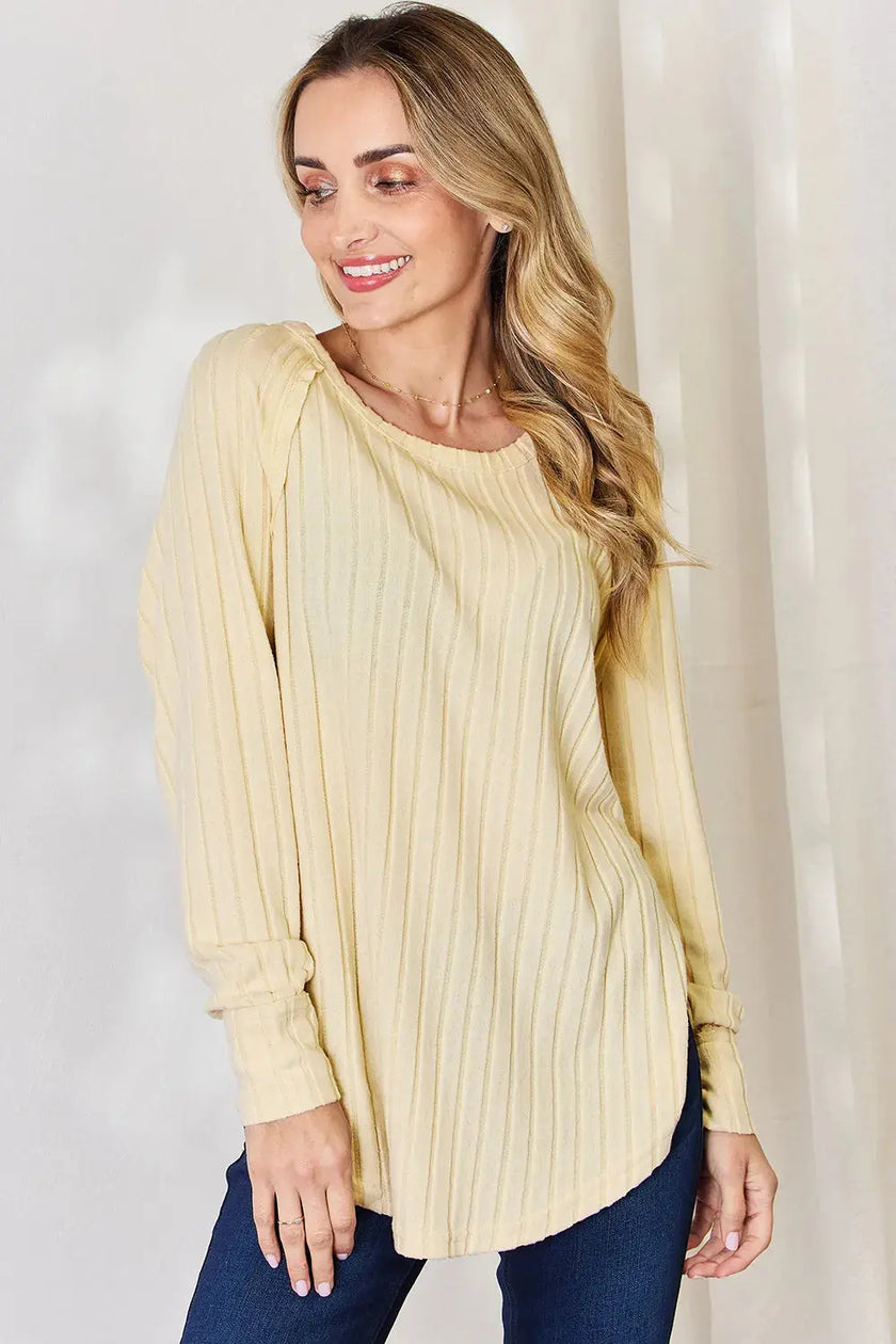 Basic Bae Full Size Ribbed Round Neck Long Sleeve Shirt  Style Ratio